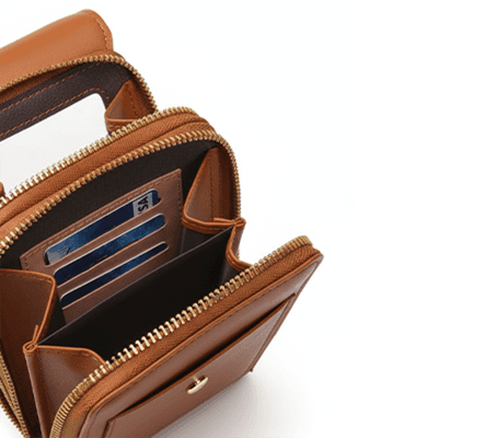 Separate pockets for cards, cash and phone