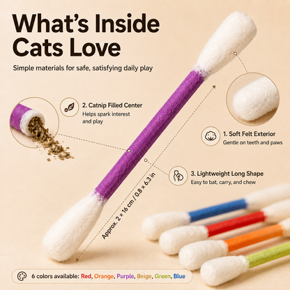 Oversized Catnip Chew Sticks for Cats – Soft Felt Interactive Cat Toys, 6 Pack
