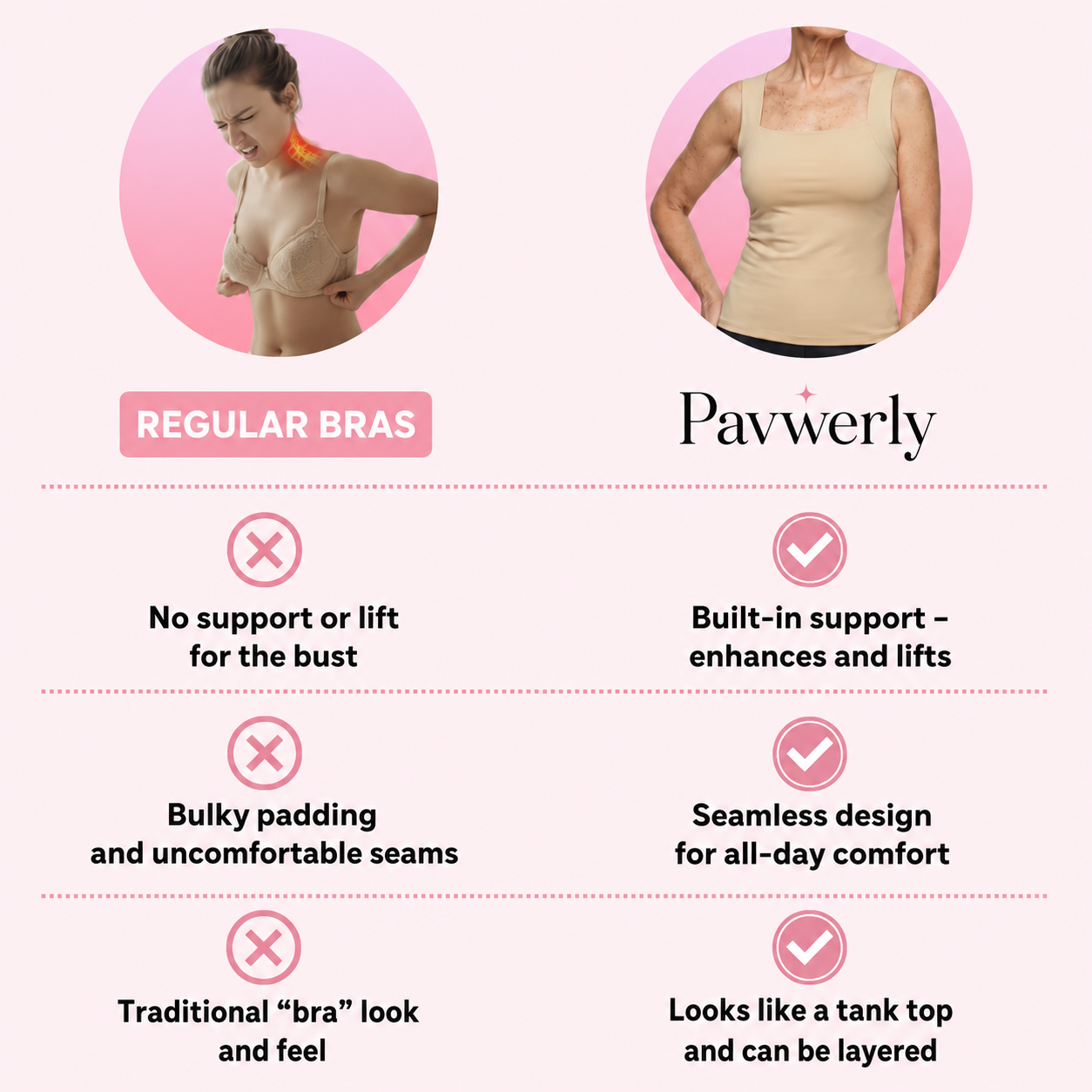 Pavwerly support cami compared with regular bras