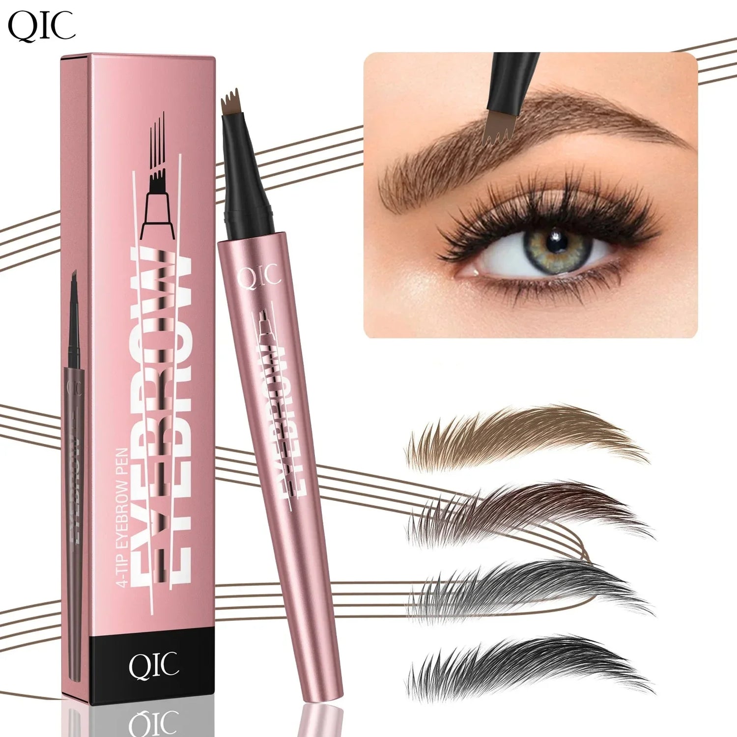 Waterproof micro-fork eyebrow pen creating defined natural-looking brows