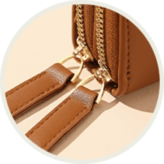 Close view of wallet zipper hardware
