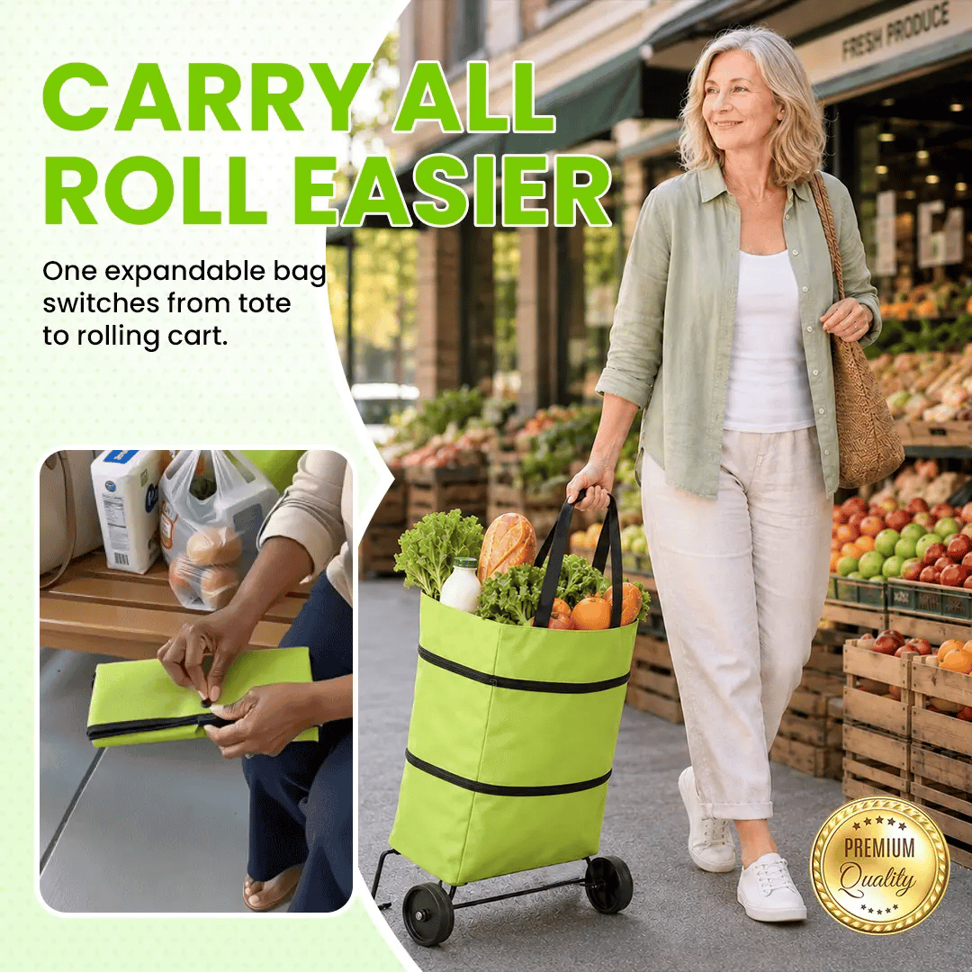 🔥Last day Hot Sale 🔥🛒 2-in-1 Foldable Shopping Cart Bag – Carry As A Bag, Roll As A Cart